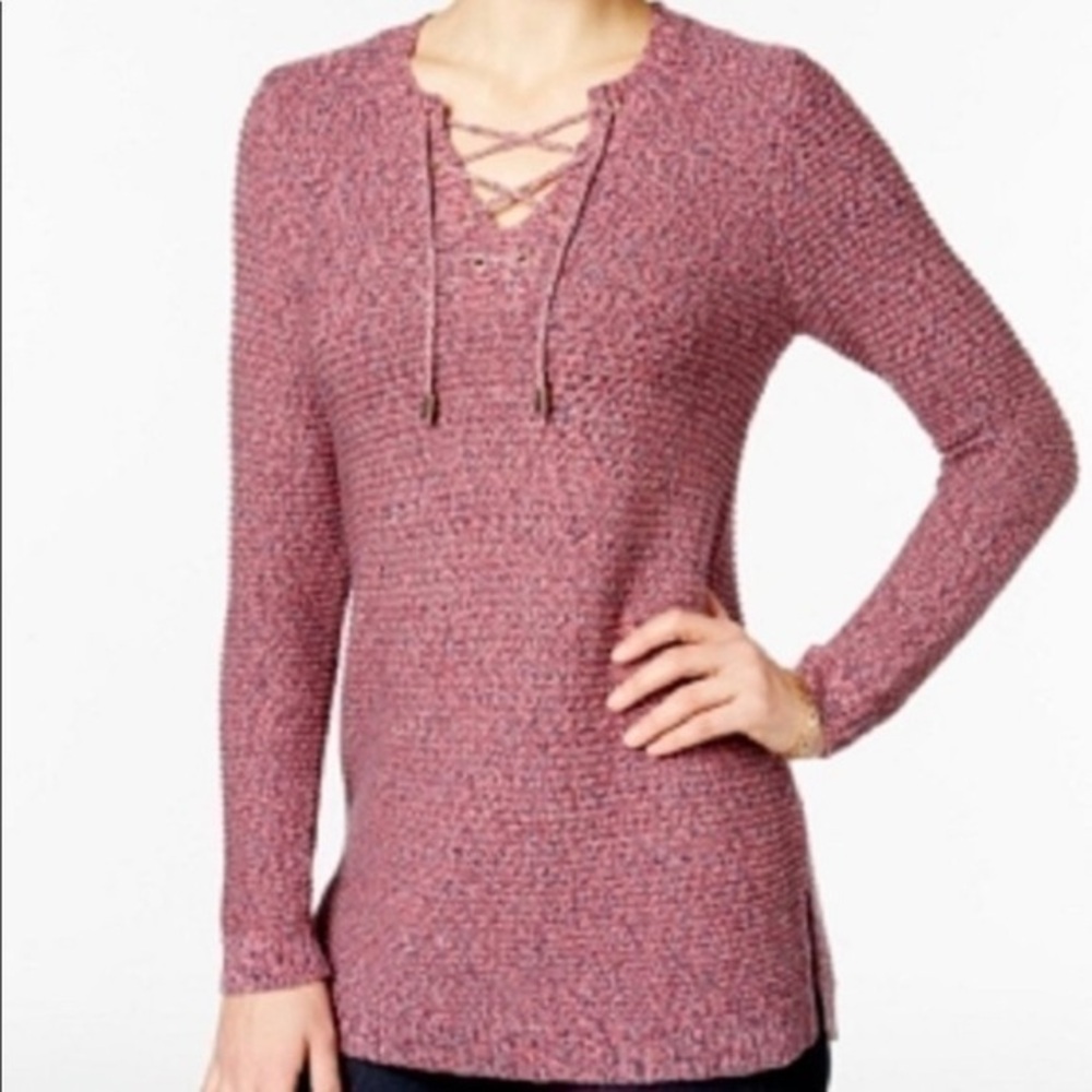 Charter Club Lace up Marled Sweater